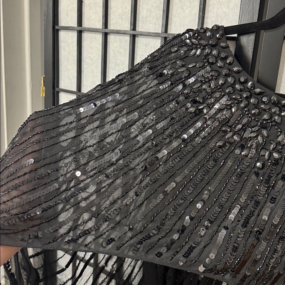 MacDuggal Black Embellished Beaded Column Cape Gown size 18 - Picture 10 of 15